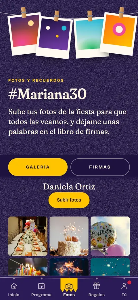 La galería de un cumpleaños con las fotos de los invitados
